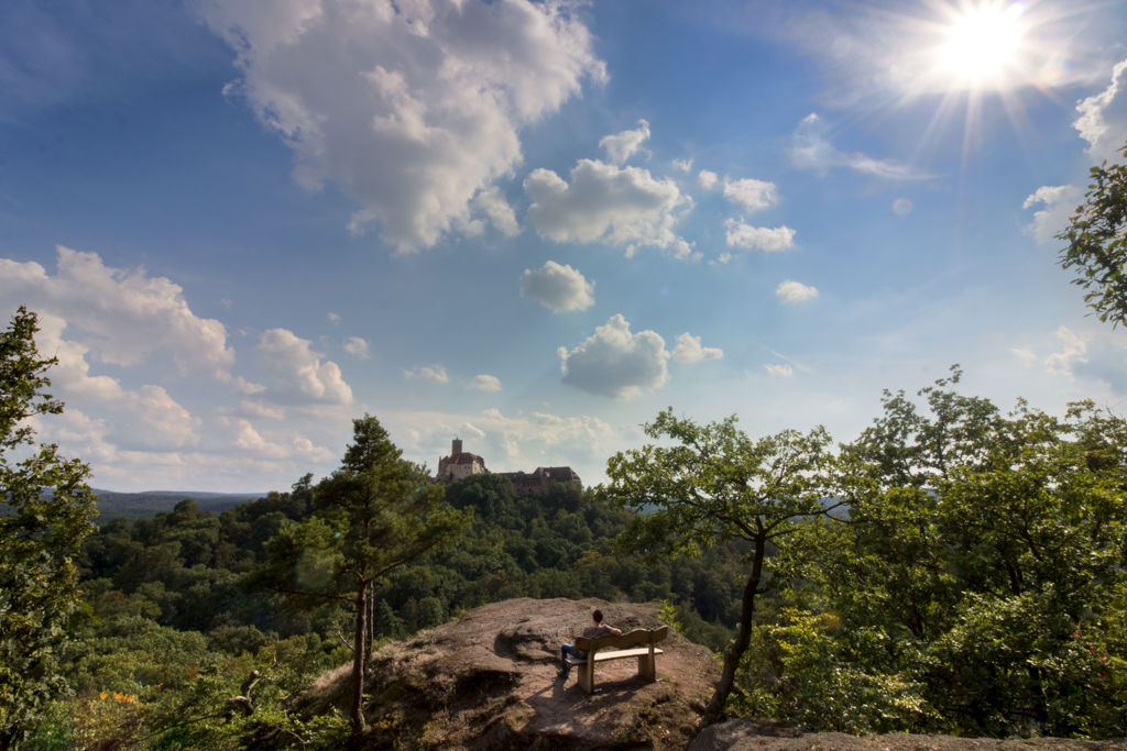 Blick vom Metilstein auf die Wartburg und die Wälder um Eisenach